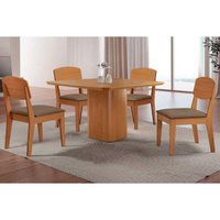 Sala Jantar Mesa Maldivas c/ Tampo Madeirado Canto Curvo 90x90cm e 4 Cadeiras Havana Naturale - Suede Capuccino - Rufato