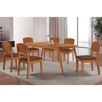 Sala Jantar Mesa Havana Curvo 180cm + 6 Cadeiras Havana Naturale - Suede Marrom - Rufato