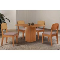 Sala Jantar Mesa Maldivas Curvo 90cm + 4 Cadeiras Havana Naturale - Linho Capuccino - Rufato