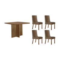 Sala Jantar Mesa Berlim Curvo 90cm + 4 Cadeiras Dakota Naturale - Suede Capuccino - Rufato