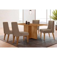 Sala Jantar Mesa Berlim Curvo 120cm + 4 Cadeiras Maldivas Naturale - Suede Capuccino - Rufato