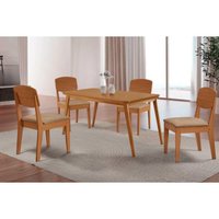 Sala Jantar Mesa Havana Curvo 120cm + 4 Cadeiras Havana Naturale - Linho Bege - Rufato