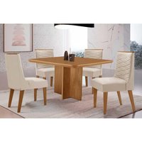 Sala Jantar Mesa Berlim Curvo 90cm + 4 Cadeiras Maldivas Naturale - Suede Creme - Rufato
