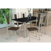 Sala Jantar Mesa Elba Tampo Madeirado c/ Vidro 160cm e 6 Cadeiras Florença Niquel/Preto - Corano Marrom - Kappesberg