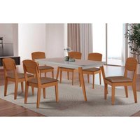 Sala Jantar Mesa Havana Curvo 180cm + 6 Cadeiras Havana Naturale/Off White - Corano Capuccino - Rufato