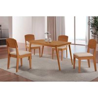 Sala Jantar Mesa Havana Curvo 120cm + 4 Cadeiras Havana Naturale - Suede Creme - Rufato