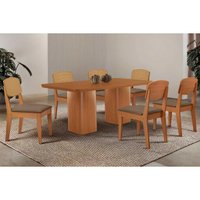 Sala Jantar Mesa Maldivas Curvo 180cm + 6 Cadeiras Havana Naturale - Suede Capuccino - Rufato