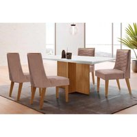 Sala Jantar Mesa Berlim Curvo 120cm + 4 Cadeiras Maldivas Naturale/Off White - Linho Capuccino - Rufato