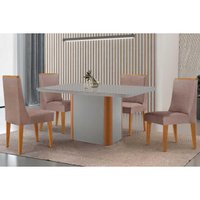 Sala Jantar Mesa PietÃ¡ Curvo 120cm + 4 Cadeiras Dakota Madeira Naturale/Off White - Capuccino/Linho Capuccino - Rufato