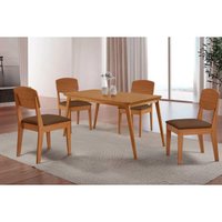 Sala Jantar Mesa Havana Curvo 120cm + 4 Cadeiras Havana Naturale - Suede Marrom - Rufato