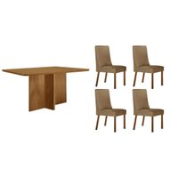 Sala Jantar Mesa Berlim Curvo 120cm + 4 Cadeiras Dakota Naturale - Linho Bege - Rufato