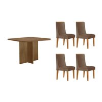 Sala Jantar Mesa Berlim Curvo 90cm + 4 Cadeiras Dakota Naturale - Corano Capuccino - Rufato