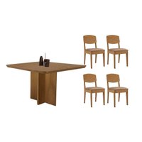 Sala Jantar Mesa Berlim Curvo 90cm + 4 Cadeiras Havana Naturale - Linho Capuccino - Rufato
