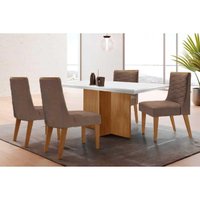 Sala Jantar Mesa Berlim Curvo 120cm + 4 Cadeiras Maldivas Naturale/Off White - Corano Capuccino - Rufato
