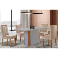 Sala Jantar Mesa PietÃ¡ Curvo 120cm + 4 Cadeiras Dafne Madeira Naturale/Off White - Capuccino/Suede Creme - Rufato