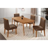 Sala Jantar Mesa Havana Curvo 120cm + 4 Cadeiras Maldivas Naturale - Suede Marrom - Rufato