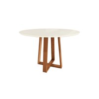 Mesa Jantar Elma Madeira Maciça c/ Tampo Madeirado c/ Vidro 105x105cm Carvalho/Off White/Vidro Off White Kappesberg