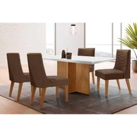 Sala Jantar Mesa Berlim Curvo 120cm + 4 Cadeiras Maldivas Naturale/Off White - Suede Marrom - Rufato