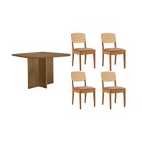 Sala Jantar Mesa Berlim Curvo 90cm + 4 Cadeiras Havana Naturale - Linho Bege - Rufato