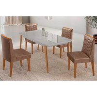Sala Jantar Mesa Havana Curvo 120cm + 4 Cadeiras Maldivas Naturale/Off White - Capuccino/Corano Capuccino - Rufato