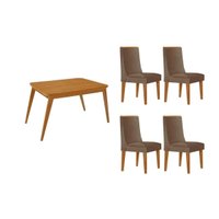 Sala Jantar Mesa Havana Curvo 120cm + 4 Cadeiras Dakota Naturale - Corano Capuccino - Rufato