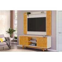 Rack Bancada c/ Painel p/ TV até 55 Pol Trend/Flat Ripado Portas e Nichos 150x168cm Cedro/Bali - DJ Móveis
