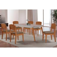 Sala Jantar Mesa Havana Curvo 180cm + 6 Cadeiras Havana Naturale/Off White - Suede Capuccino - Rufato