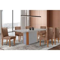 Sala Jantar Mesa PietÃ¡ Curvo 180cm + 6 Cadeiras Dafne Madeira Naturale/Off White - Capuccino/Corano Capuccino - Rufato