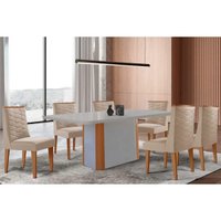 Sala Jantar Mesa PietÃ¡ Curvo 180cm + 6 Cadeiras Dafne Madeira Naturale/Off White - Capuccino/Suede Creme - Rufato