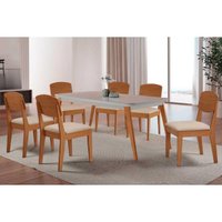 Sala Jantar Mesa Havana Curvo 180cm + 6 Cadeiras Havana Naturale/Off White - Suede Creme - Rufato