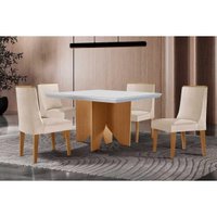 Sala Jantar Mesa Nevada Curvo 90cm + 4 Cadeiras Dakota Madeira Naturale/Off White - Capuccino/Suede Creme - Rufato