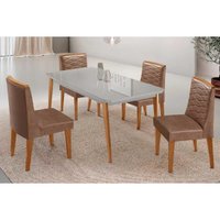Sala Jantar Mesa Havana Curvo 120cm + 4 Cadeiras Maldivas Naturale/Off White - Corano Capuccino - Rufato