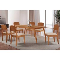 Sala Jantar Mesa Havana Curvo 180cm + 6 Cadeiras Havana Naturale - Suede Creme - Rufato