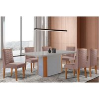 Sala Jantar Mesa PietÃ¡ Curvo 180cm + 6 Cadeiras Dafne Madeira Naturale/Off White - Capuccino/Linho Capuccino - Rufato
