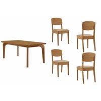 Sala Jantar Mesa Londrina Curvo 120cm + 4 Cadeiras Havana Naturale - Linho Bege - Rufato