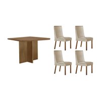 Sala Jantar Mesa Berlim Curvo 90cm + 4 Cadeiras Dakota Naturale - Suede Creme - Rufato