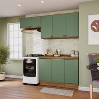 Armário de Cozinha Compacta 100% MDF 200cm Nogueira/Verde Celeste Kappesberg