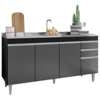 Balcao Para Pia 4 Portas 2 Gavetas BP 160 cm Lorena Preto Grafite Eratto Moveis