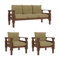 Jogo Sofá Madeira Maciça 3 Lugares e 2 Poltronas Liz Multimóveis CR7001 Areia