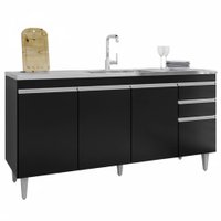 Balcao Para Pia 4 Portas 2 Gavetas BP 160 cm Lorena Preto Eratto Moveis