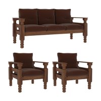 Jogo Sofá Madeira Maciça 3 Lugares e 2 Poltronas Liz Multimóveis VCR7001 - Marrom