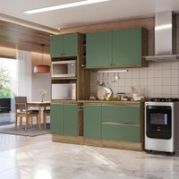 Armário de Cozinha Compacta 100% MDF 205cm Nogueira/Verde Celeste Kappesberg