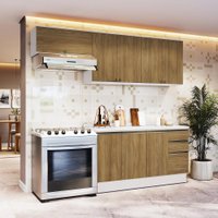 Armário de Cozinha Completa 100% MDF 240cm Branco/Nogueira Celeste Kappesberg
