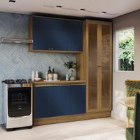 Armário de Cozinha Compacta 100% MDF 192cm Nogueira/Azul Profundo Celeste Kappesberg