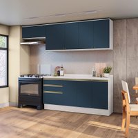 Armário de Cozinha Completa 100% MDF 260cm Branco/Azul Profundo Celeste Kappesberg