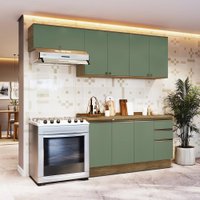 Armário de Cozinha Completa 100% MDF 240cm Nogueira/Verde Celeste Kappesberg