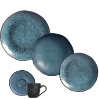 Aparelho de Jantar Orgânico Petroleum 30 Peças Porto Brasil Cerâmica Stoneware Azul Mesa Posta