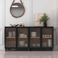 Aparador Buffet 4 portas de vidro Ditália R-638 cor:riviera preto