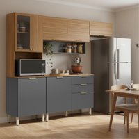 Armário De Cozinha Completa Com Balcão 8 Portas 2 Gavetas 2,50m Alba Demóbile