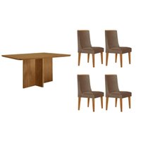 Sala Jantar Mesa Berlim Curvo 120cm + 4 Cadeiras Dakota Naturale - Corano Capuccino - Rufato